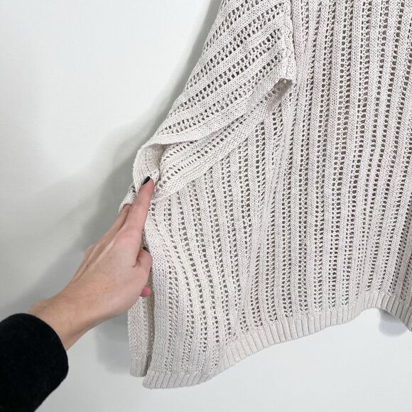 Garnet Hill Linen Organic Cotton Crochet Poncho Sweater Neutral One Size - Picture 5 of 7